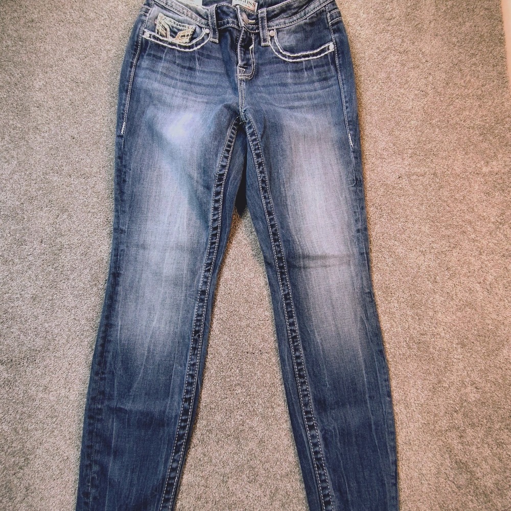 Vigoss Womens Blue Denim Embroidered Pockets Skinny Jeans Size 4